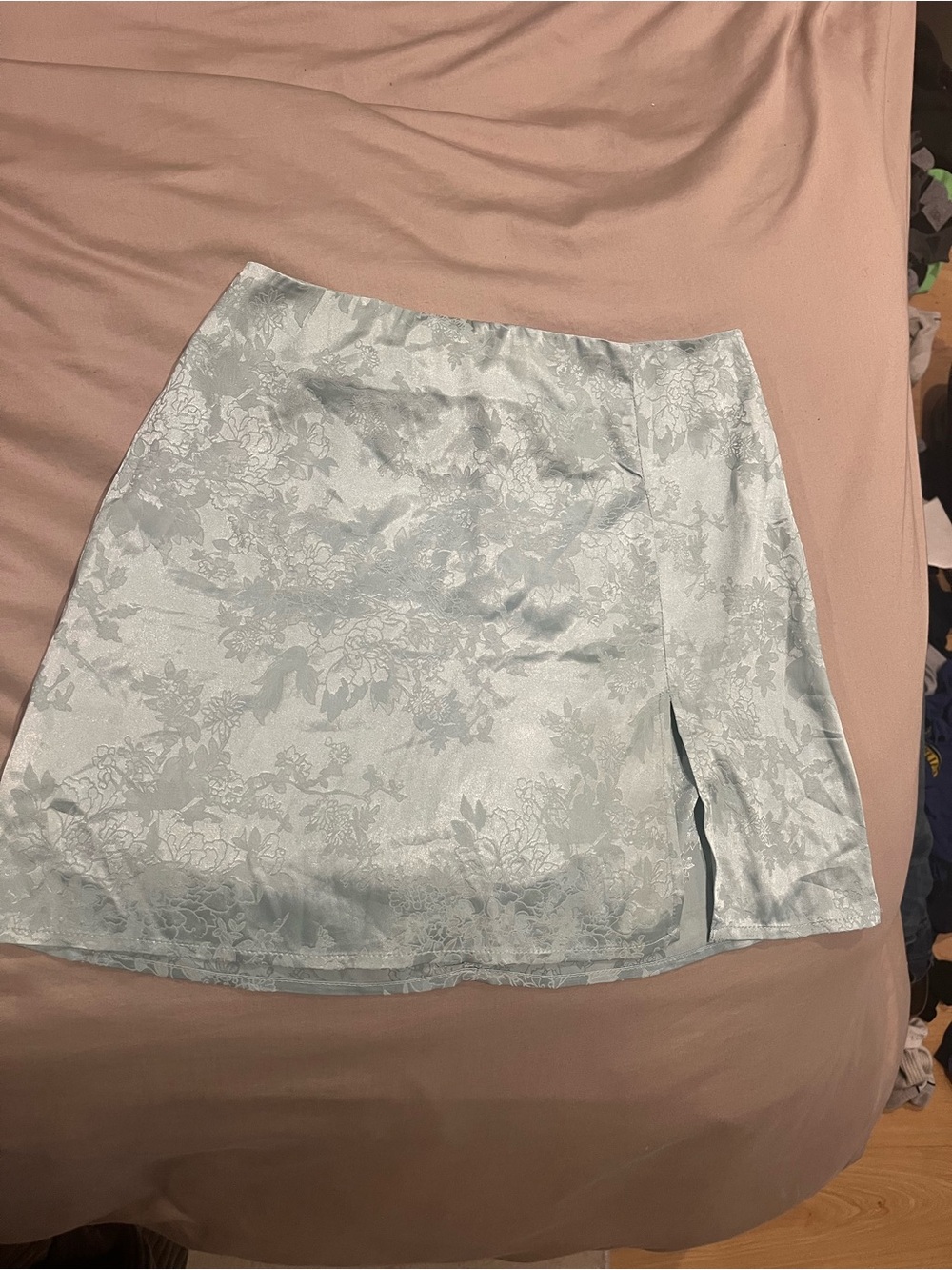 Princess Polly Light Blue Satin Floral Jacquard Mini Skirt